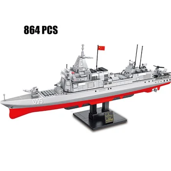 

Ww2 Modern military Renhai-class Type 055 destroyer batisbricks building block with light navy figures model bricks toy for gift