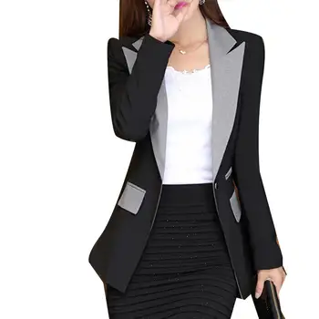 

Fashion Autumn Winter Women Blazer Jacket Office Fashion contrast color jacket coat large size