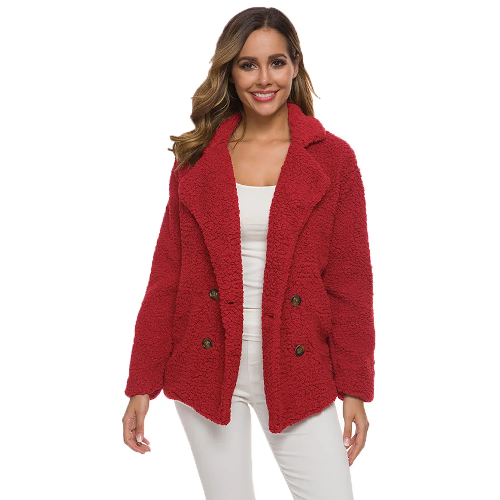 

Winter Ladies Short Coat Retro Lamb Hair Double-Breasted Warm Jacket Autumn Street Ladies Wild Suit Collar Short Coat Clothing