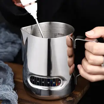 

500ml/17oz Stainless Steel Milk Foaming Jug With Thermometer Pull Flower Cup Milk Pot Milk Frothing Frother Pitcher Kichen Tools