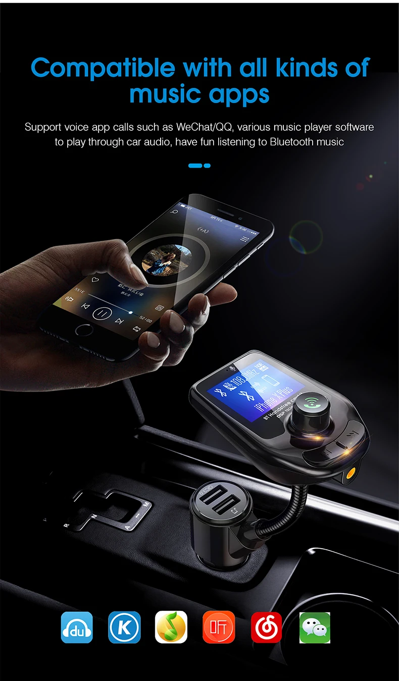 CAFELE Bluetooth автомобильный комплект QC3.0 автомобильное зарядное устройство Комплект для громкой связи fm-передатчик lcd MP3 музыкальный плеер USB зарядное устройство Hands Free