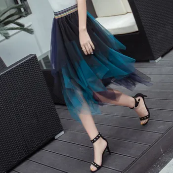 

3 Layers Irregular Tulle Skirts Womens High Waist Patchwork Color TuTu Skirt Korean Spring Summer Falda Tul Mujer Mesh Skirt