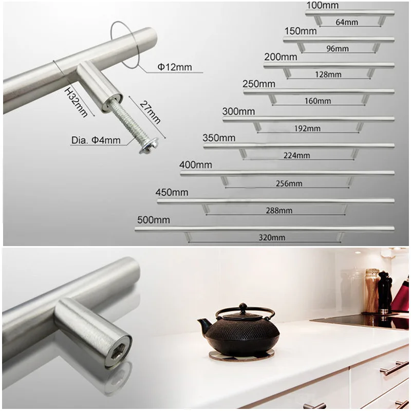 Stainless Steel Kitchen Cabinet Pull Knob Drawer T Bar Handle Bathroom 2 20