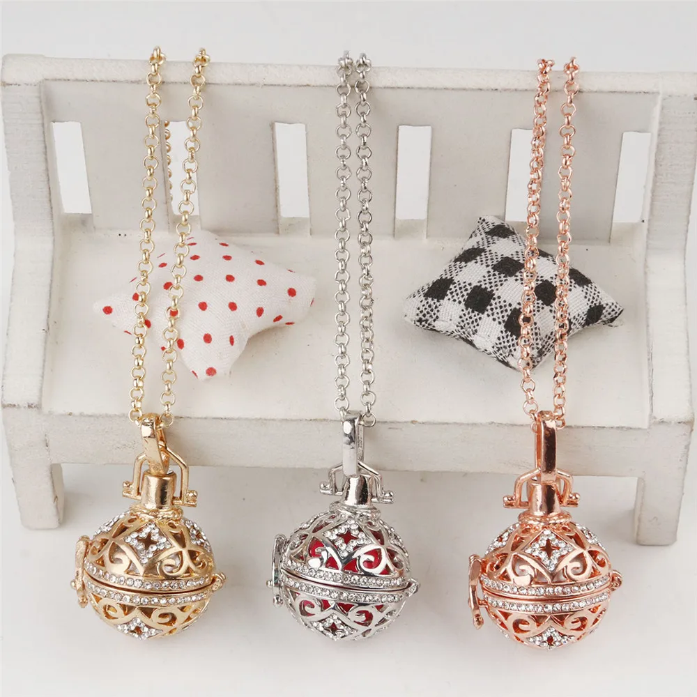 

Fine Jewelry Lava Diffuser Necklaces for Pregnancy Stone Balls Bola Cage Pendants Baby Chime Hollow Out Metal Chain Necklaces