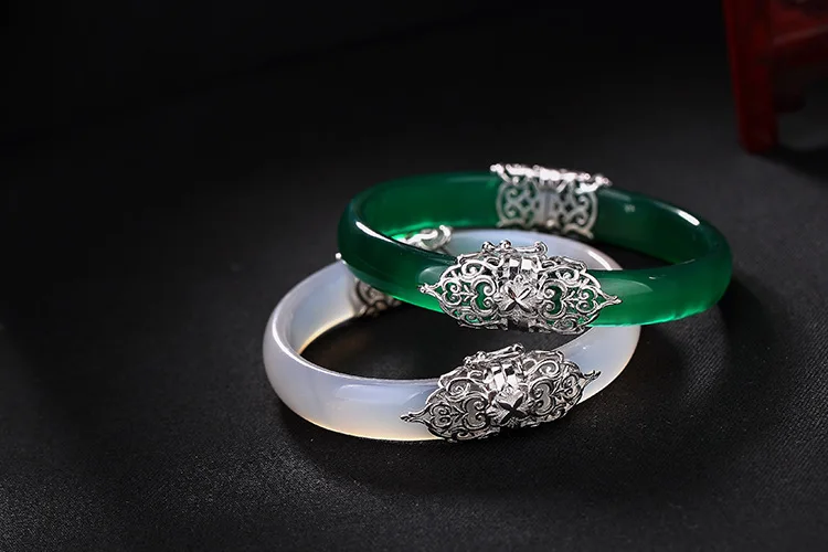 Браслеты de corazón abstractos hechos a mano de плата де лей реальные 925 para mujer браслеты de Jade de ágata étnica