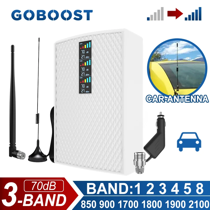 Goboost Triband Car Signal Booster 2g+3g+4g 70db Cellular Amplifier