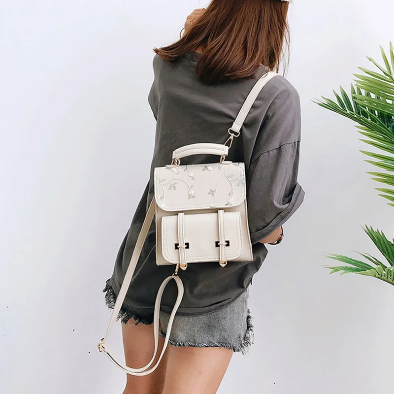 Модные кожаные женские рюкзаки с цветочной вышивкой, дизайнерский рюкзак, Большой Вместительный полиуретановый рюкзак для путешествий, винтажный портфель