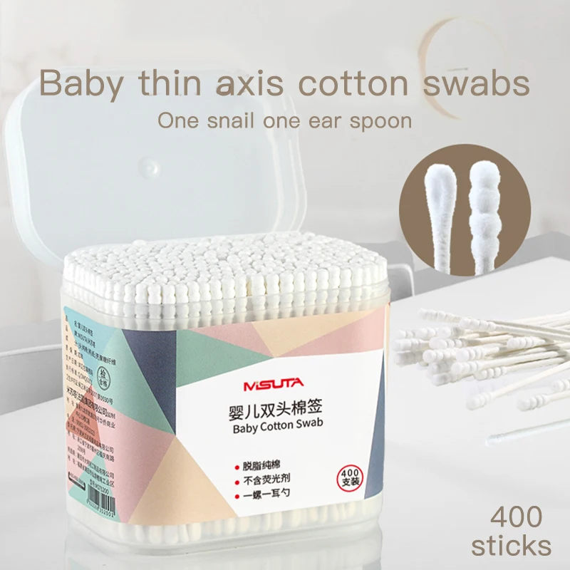 Baby Cotton Swab 400/box Newborn Ear Nose Cleaning Paper Stick Double-headed Thin Shaft Soft Cotton Swab Tampons Baby Care Tools