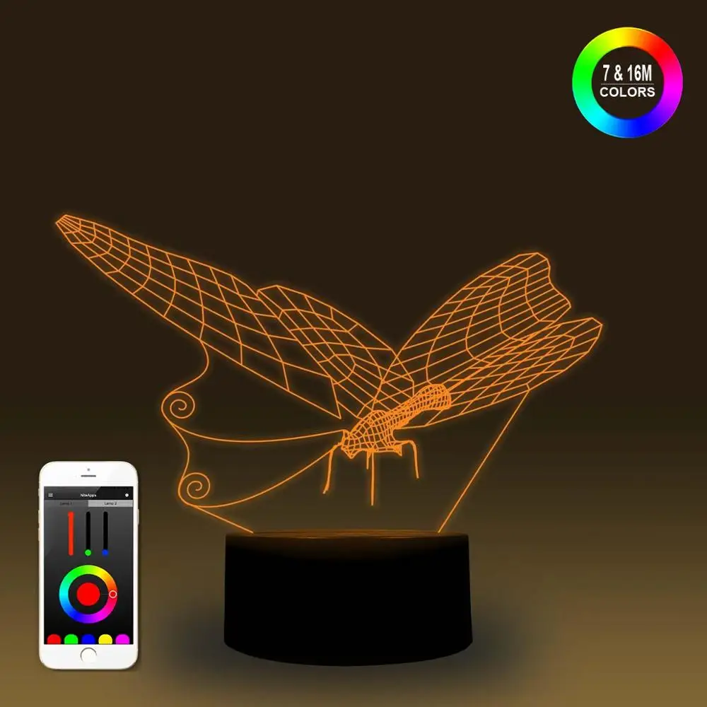 NiteApps 3D живой бабочка светодиодный ночник настольная иллюзия Лампа подарок на день рождения приложение/сенсорное управление