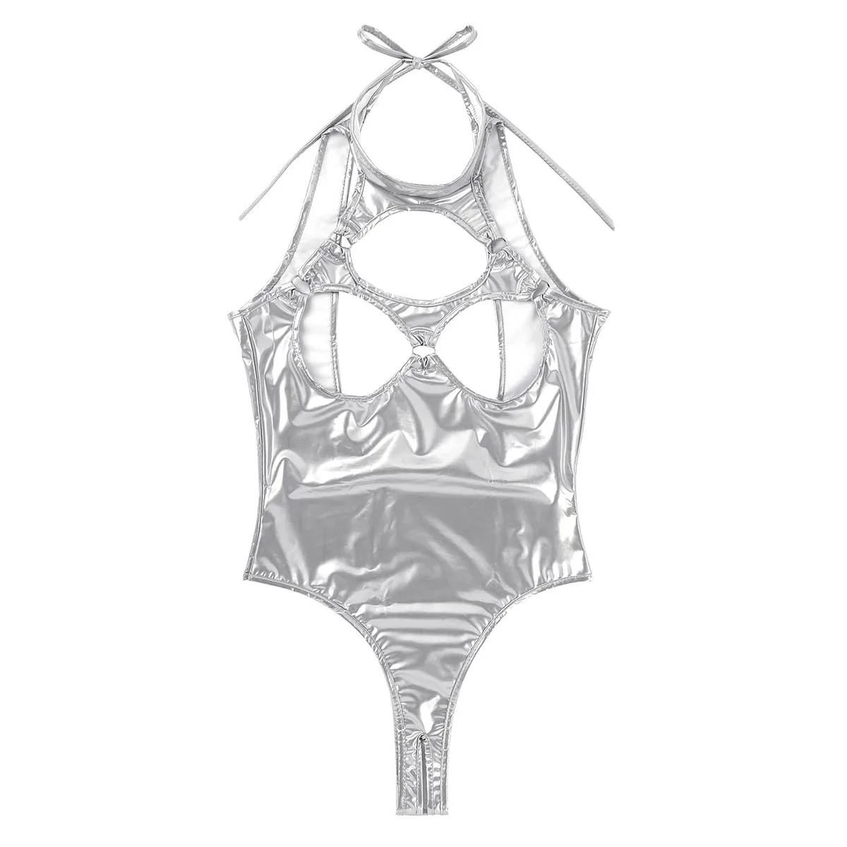 Сексуальный женский мокрый вид из лакированной кожи латексный костюм кошки эротический Леотард-костюм полые соски тонкие прозрачные трусики с вырезом трико боди