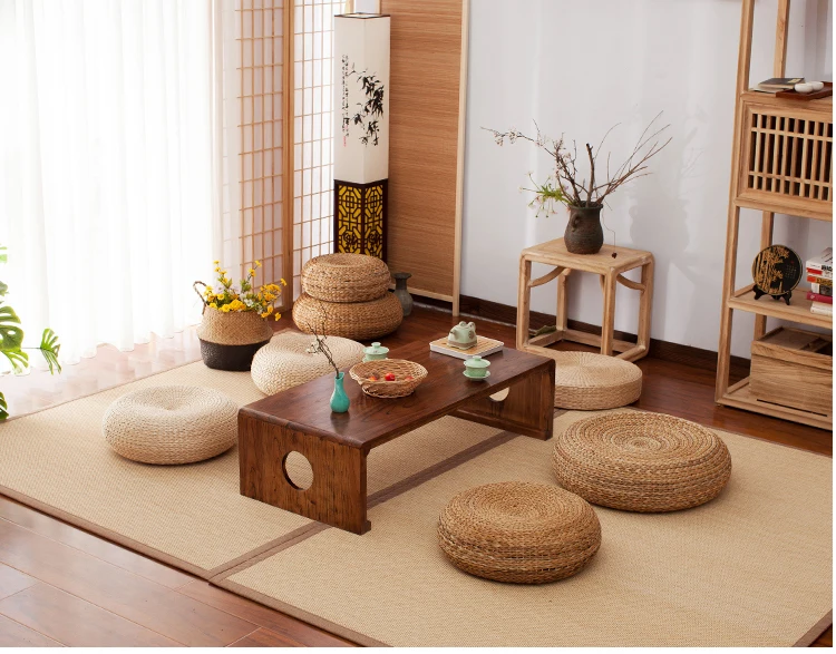 Japanese Style Thicken Futon Meditation Cushion Tatami Rattan Round Yoga Cushion Natural Straw Woven Kowtow Cushion Home Decor red cushions