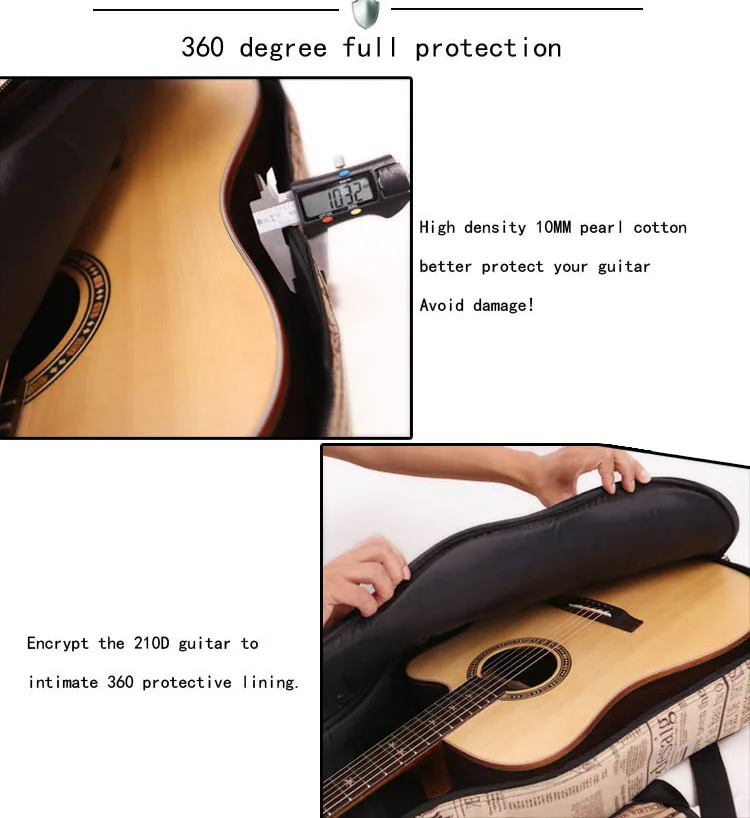 600D водостойкая ткань Оксфорд двойной прошитый Мягкий ремень Gig Bag Чехол для гитары 40/41 дюймов Акустическая классическая народная гитара