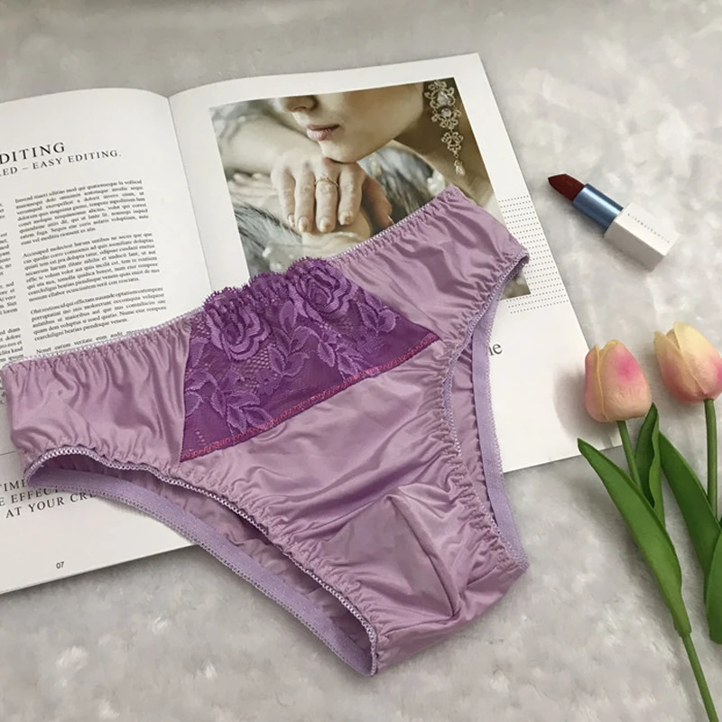 new European and American men's lace sexy stretch close-fitting fabric male style panties sexy men underwear Silky Briefs 5