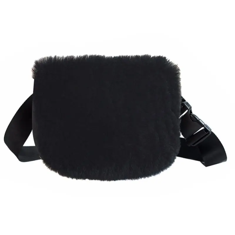 

NEW-Fashion Teenage Girls Fanny Packs Luxury Plush Waist Packs Crossbody Belt Bag Heuptas Pochette(Black)