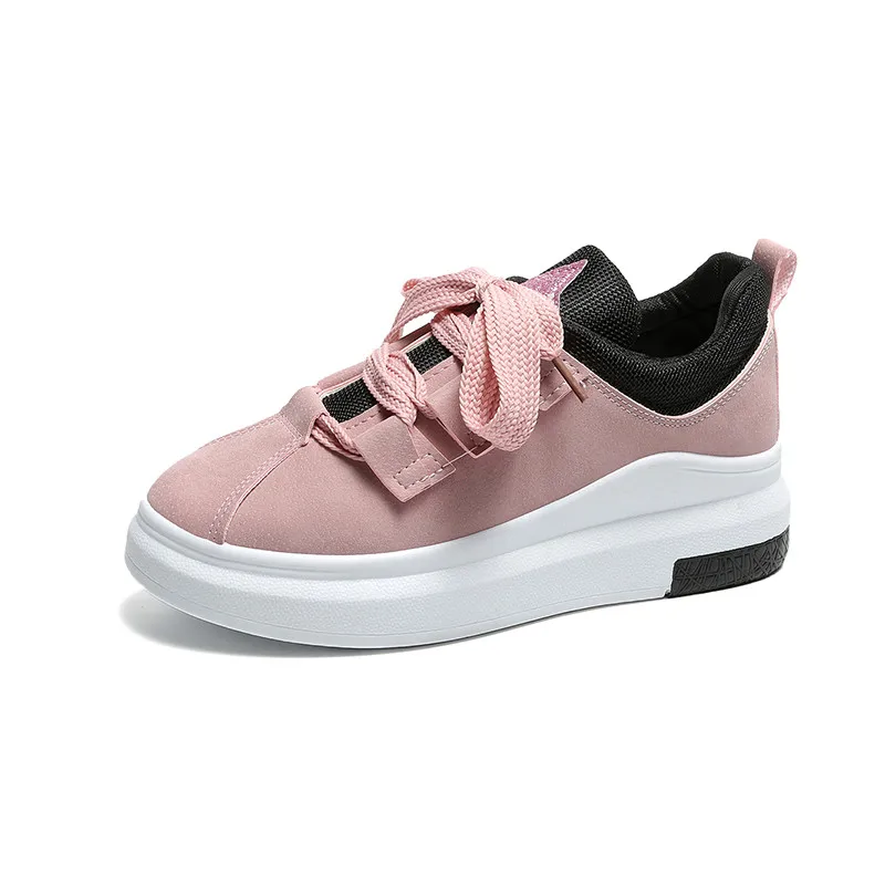 Популярные женские Сникеры на платформе; коллекция года; сезон весна-осень; Модные женские кроссовки на шнуровке; дышащая обувь на плоской подошве; женская повседневная обувь - Цвет: Pink