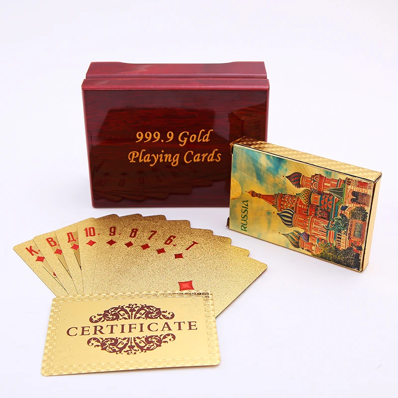 

Russia Plastic Playing Cards Pack Into Gift Wooden Box Waterproof Durable Plastic Poker Cards Gift Game Cards Playing Card Box