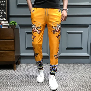 

Fashion Summer New Slim Fit Harem Pants Men Casual Dragon Printing Pants Drawstring Mens Joggers Hip Hop Trousers Men Slim Pants