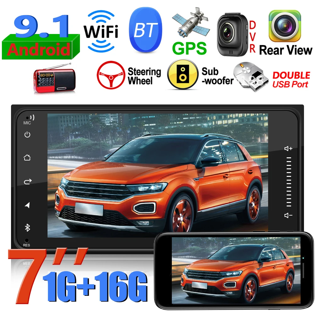 Автомобильное радио 7 дюймов Android 9 1 Авто Стерео сенсорный экран Bluetooth wifi gps