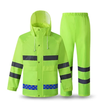 

Reflective Rain Suit Hooded Long Sleeve Jacket Pants Kit High Visibility Windproof Waterproof Safety Raincoat Rainwear Suitun