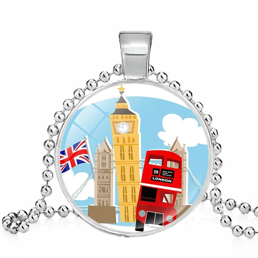 Vintage Red London Bus Necklaces Retro Pattern Glass Dome Pendants Necklace Love Peace Collar Jewelry | Украшения и аксессуары