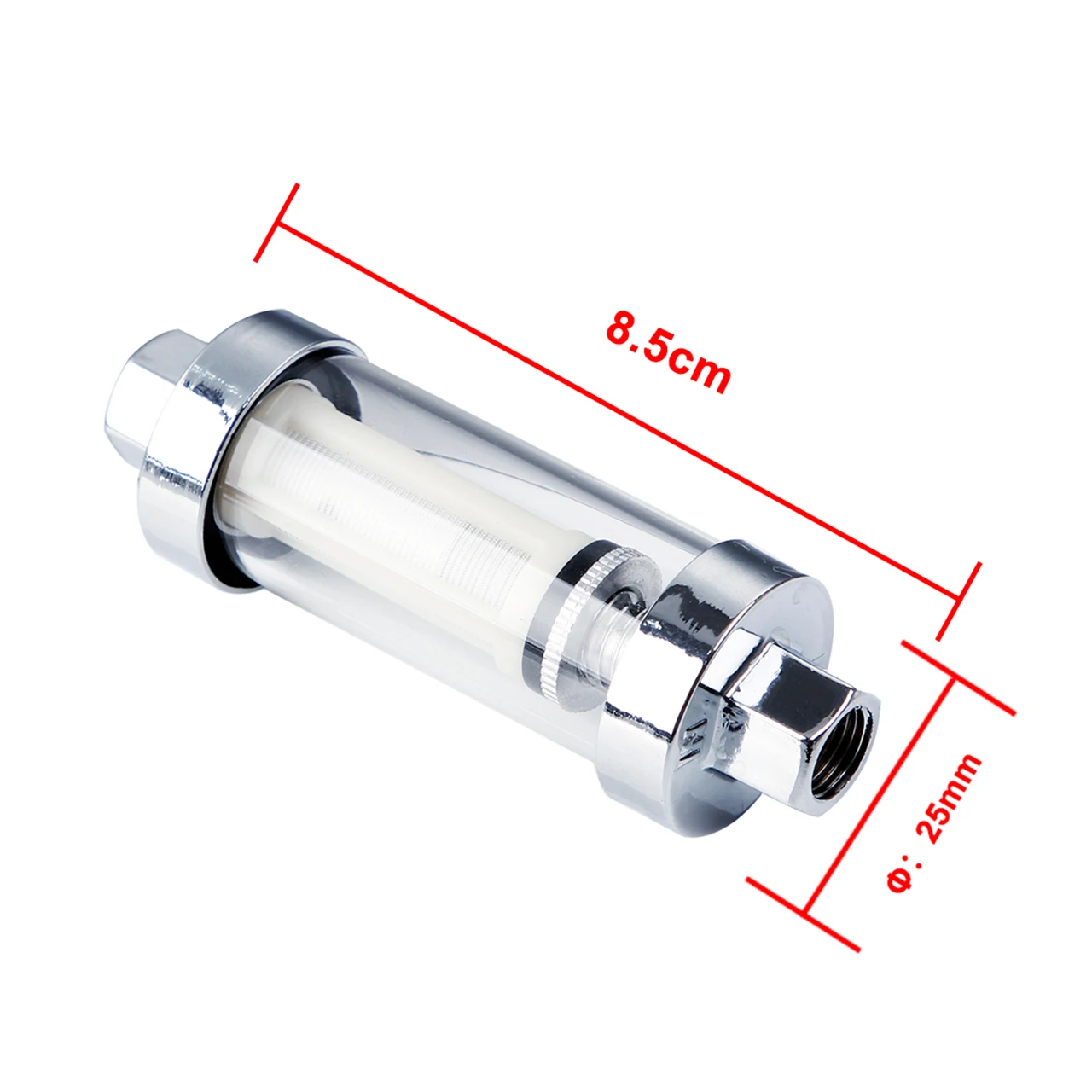 Fuel Filter Universal 100% 1/4" 5/16" 3/8" Chrome Glass Reusable Washable Inline 4.2"