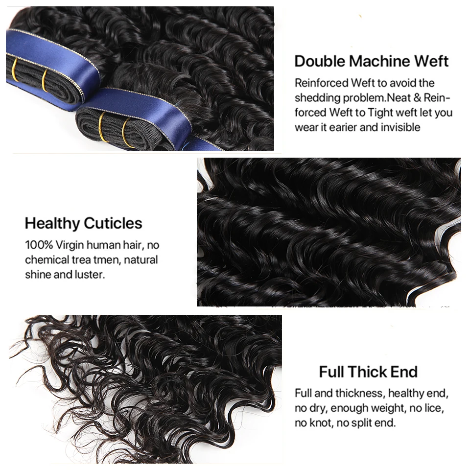 Feixes de Cabelo Extensão do Cabelo Onda Profunda Peruana Humano Encaracolado Tecer Cabelo Não Remy 3 - 4 Pçs Pacotes Negócio Nenhum Emaranhado Galpão 8 Pacotes com 34