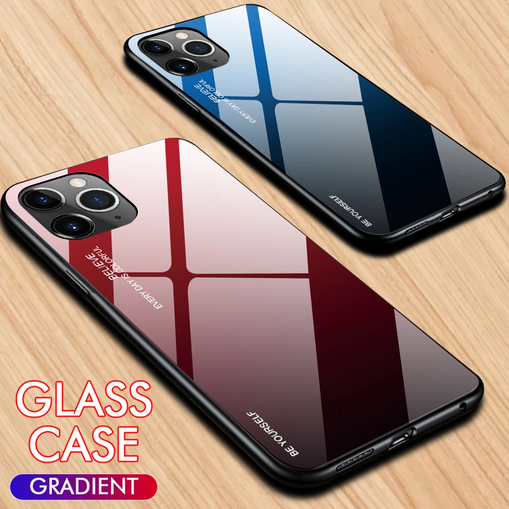 

Shockproof Phone Case For iPhone 11 Pro XS Max XR X Premium Gradient Tempered Glass Protective Cover Cases For iPhone 11 Pro Max