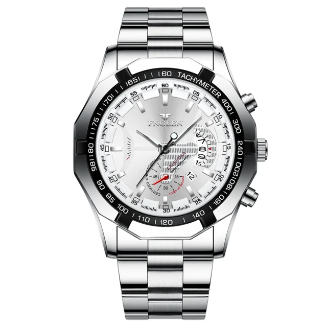 FNGEEN Luxury Men's Watches Stainless Steel Band Fashion Waterproof Quartz Watch For Man Calendar Male Clock Reloj Hombre S001 s001-1
