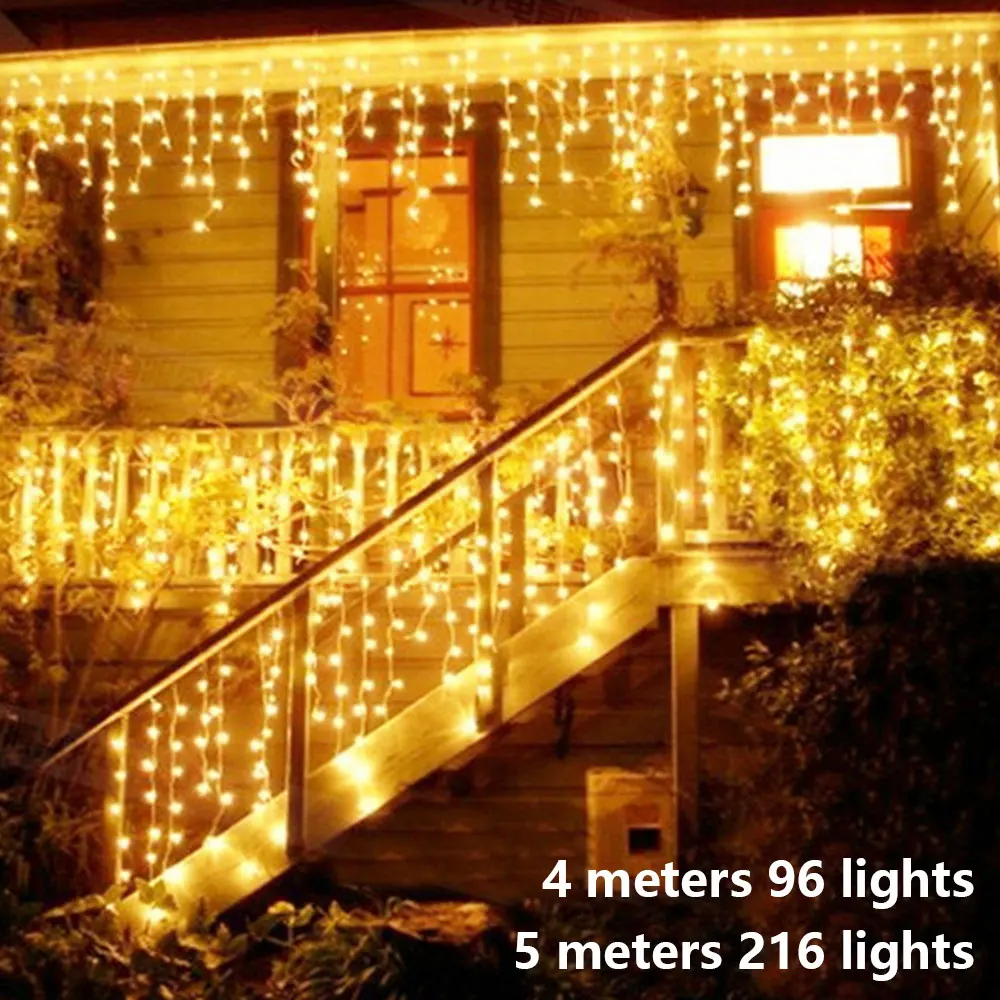 

5M LED Curtain Icicle String Lights Droop 0.6-0.8m Christmas Garland AC220V Garden Street Outdoor Decorative Holiday Fairy Light