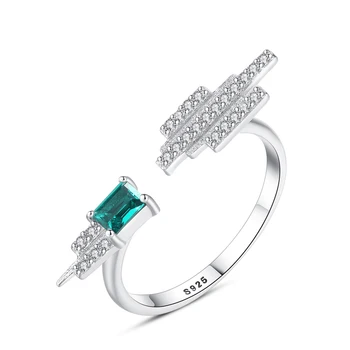

Allakalo Luxury Green Emerald Ring for Women Fine Jewelry Genuine Solid 925 Sterling Silver Birthstone Open Ring Love Gift AR041