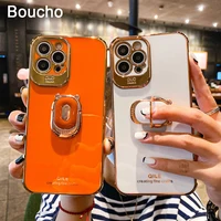 Boucho luxo galvanoplastia caso do telefone para o iphone 13 12 pro max 11 pro xs xr x se 6 7 8 plus 12mini telefone titular anel aperto caso
