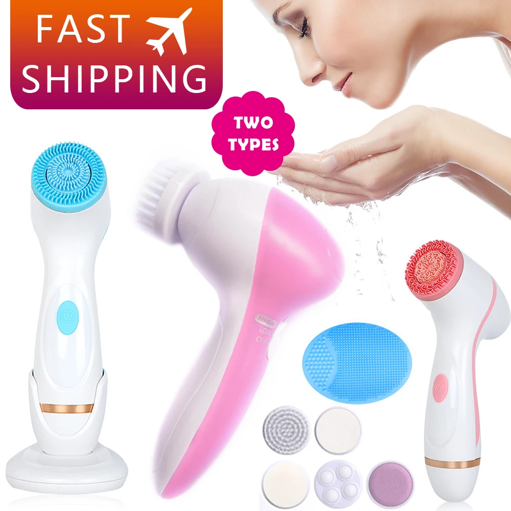 

Electric Facial Cleansing Brush Spa Sonic Portable Blackhead Remove Deep Cleaning Bidirectional Rotation With Replacement Heads