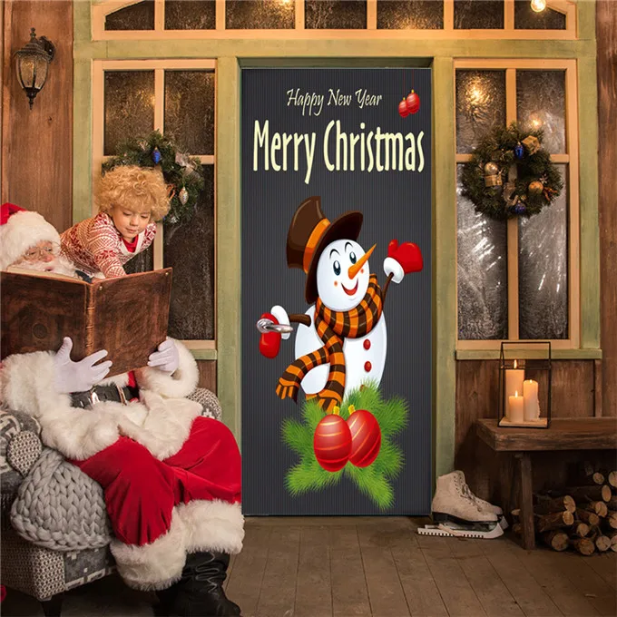 Рождество Снеговик дверь наклейка для гостиной Дети спальня ПВХ водонепроницаемые обои для дверей DIY ремонт фреска на дверь - Цвет: MT168