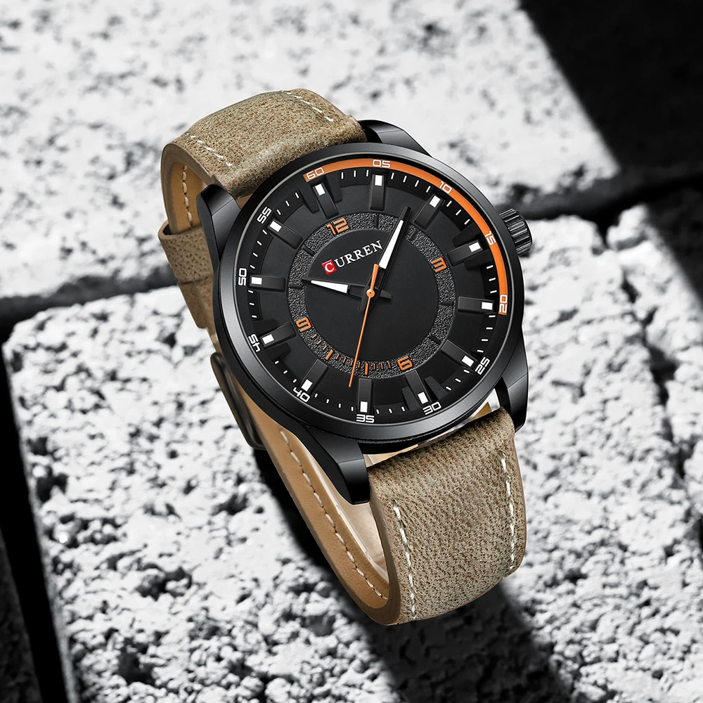 Herren Schwarz Casual Leder Quarz Einfache Kreative Uhr Geeignet für_voghion.com