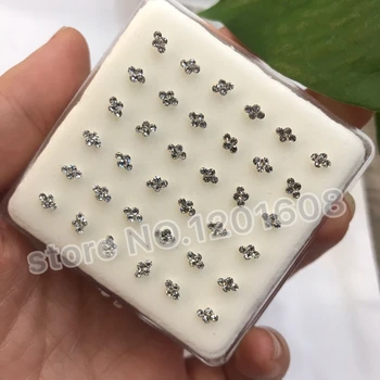 

2019 new arrival nose studs S925 Fashion 4 stone nose pin flower clear piercing jewelry
