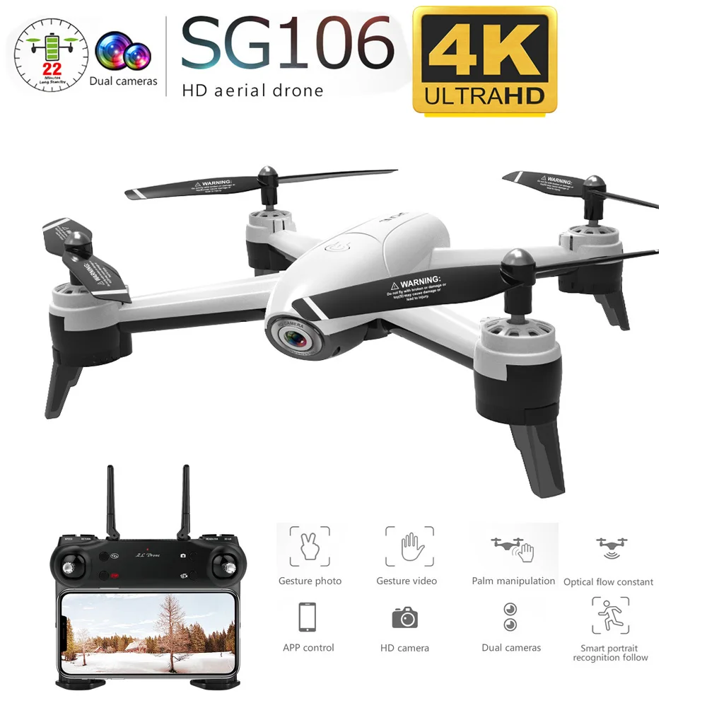 

SG106 Quadcopter WiFi FPV RC HD Dual Camera Drone 4K Camera Optical Flow 1080P Aerial Video RC Aircraft Quadrocopter Toys VS E58