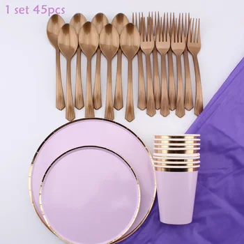 

Purple Round Theme Package Birthday Celebration Valentine's Day Wedding Party Decoration Supplies Disposable Tableware Set Party