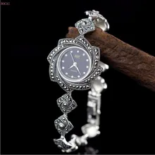 Серебро 925 S925 Стерлинговое серебро ювелирные изделия простые Красивые Ретро цветок женские часы браслеты модный браслет для женщин
