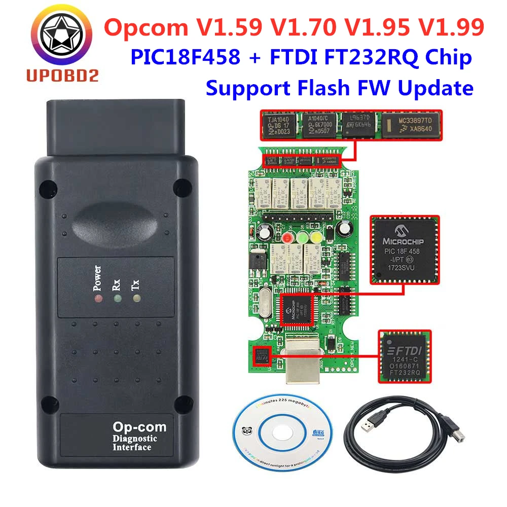 2020 opcom v5 para opel op com v1.70 v1.95 v1.99 pic18f458 com ftdi ft232rq chip obd2 obd 2 scanner ferramenta flash atualização de firmware