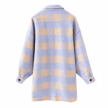 

Ladies Coats and Jackets Winter Leisure Purple Plaid Loose Wool Tops Women Oversized Coats Chic Tops Women