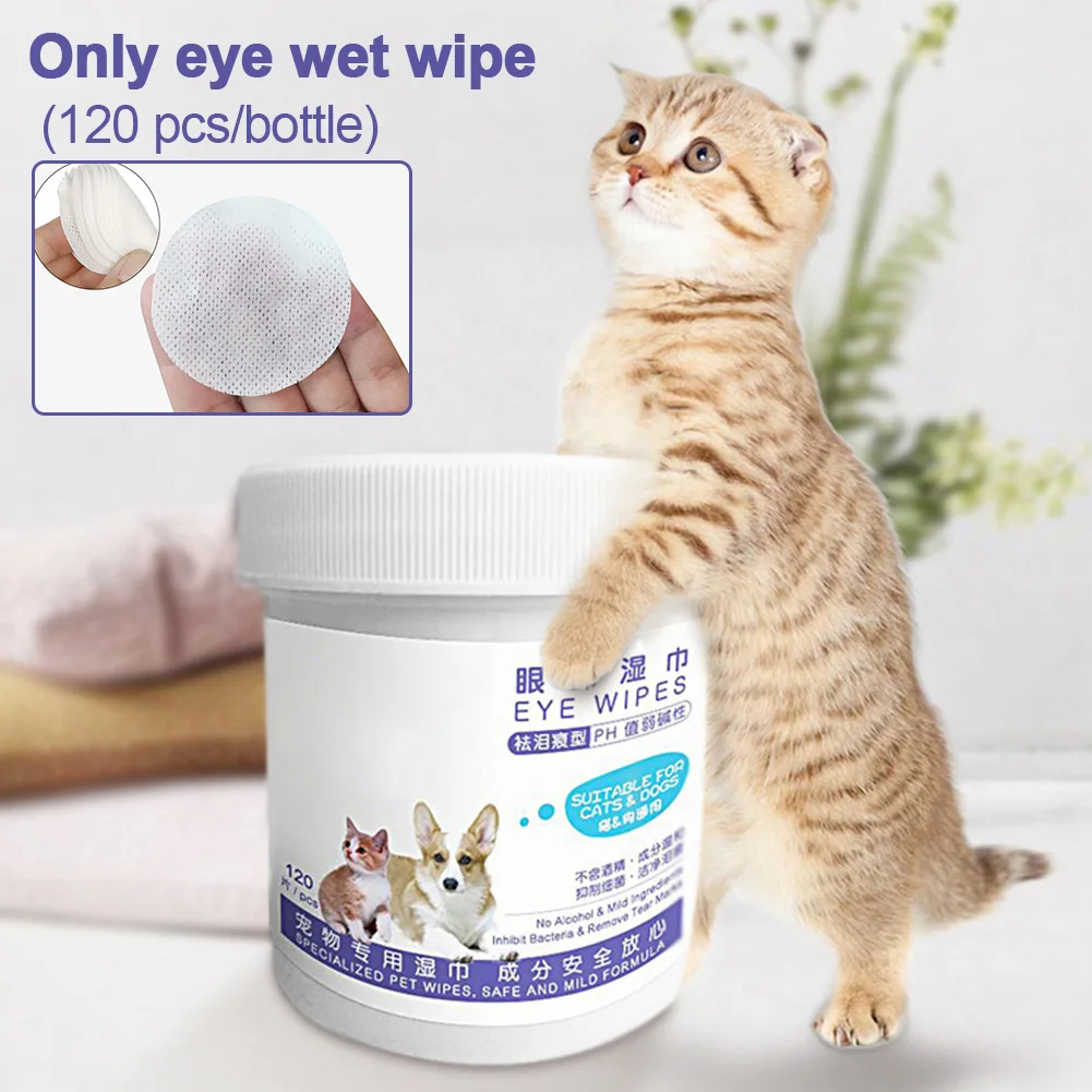 120pcs Kitten Accessories Cleaning Pet Grooming Professional Tear Stain Towel Safe Eye Wet Wipe Puppy Remover Portable Cat Dog