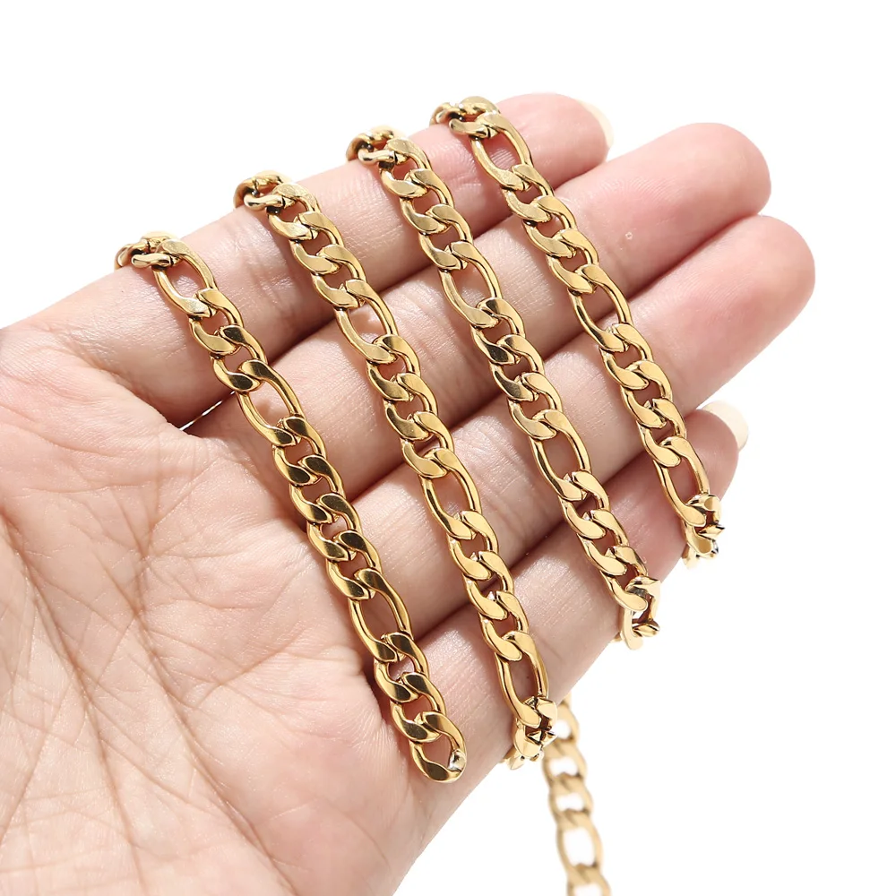 

2 Meters Gold Plated Stainless Steel 6mm Width Figaro Chain Necklace Cuban Curb Link Chains DIY Jewelry Making Findings