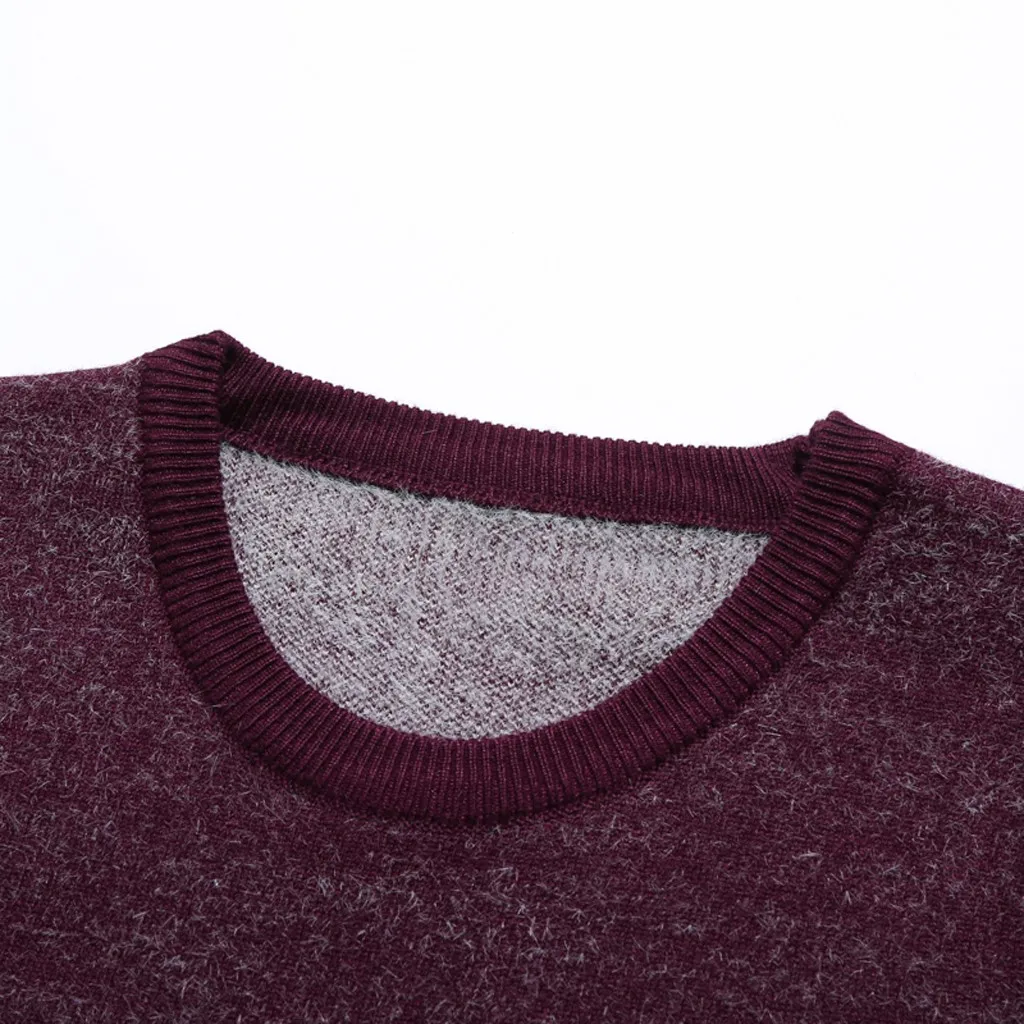 Men's Fashion Suede Stitching Sweater Men Head Round Neck Casual Sweaters Men's Stitching Round Neck Pullover Sweater