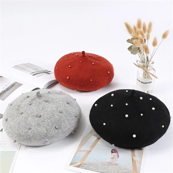 Autumn and winter new beret starry pearl beret pumpkin cap french hats women boina beret hat boinas para mujer french hat