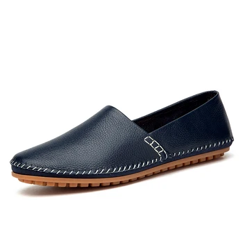 

Men Leather Casual Shoes Lightweight Slip on Man Flat Soft Loafers Brown Blue Men Moccasins Driving Shoes Boat Plus Size