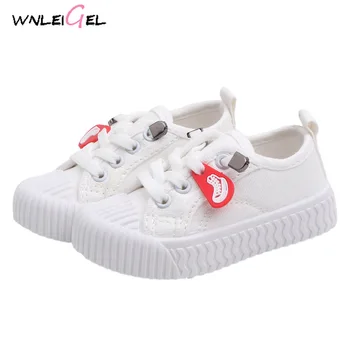 

WLG spring autumn children solid sport sneakers kids baby fanshion canvas breathable shoes kids girl cute white lace up sneaker