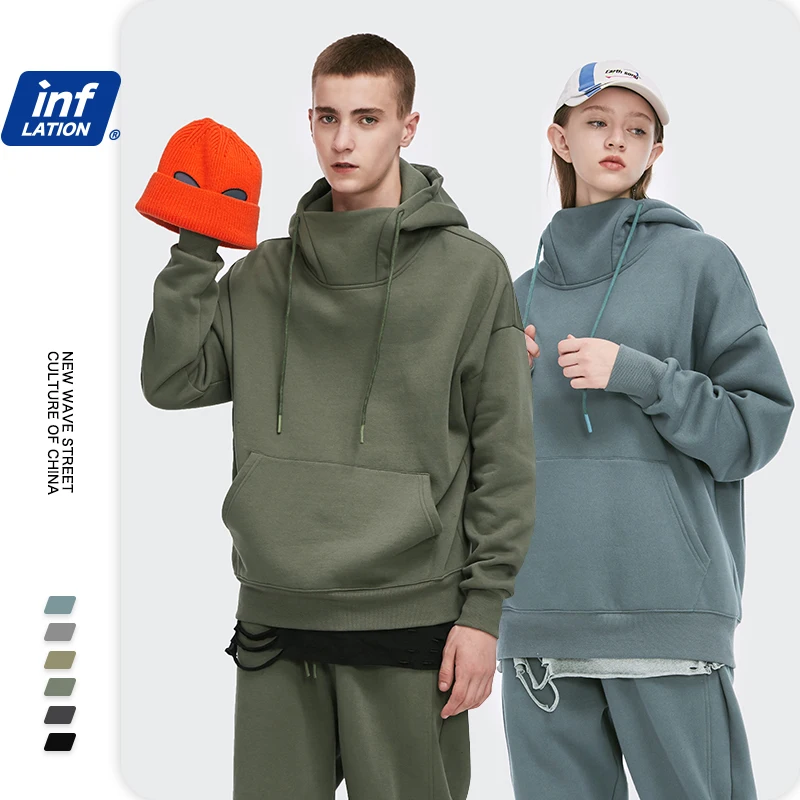INFLATION Solid Color Thick Fleece Hoodie Men Winter Warm High Collar Oversized Hip Hop Hoodie Men Velvet Hoodie Women 1323W INFLATION Solid Color Thick Fleece Hoodie Men Winter Warm High Collar Oversized Hip Hop Hoodie Men Velvet Hoodie Women 1323W