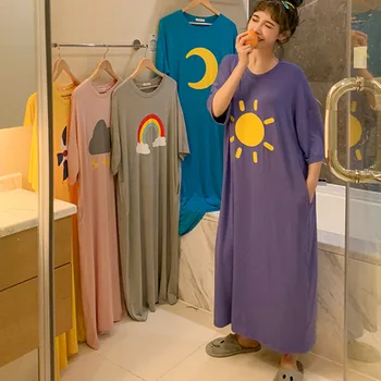 

Summer Short-Sleeved Nightdress Girls' skirt with Double Pockets nightgown sleepwear women nightwear homewear