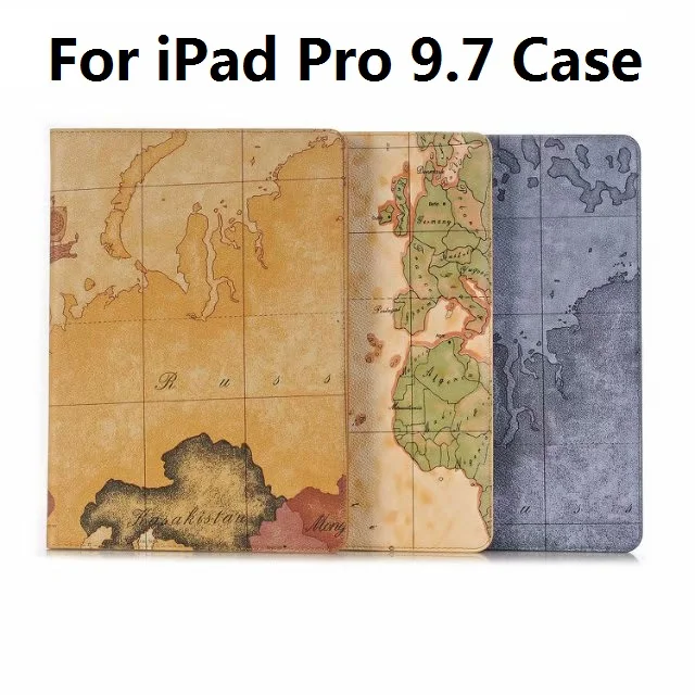 9.7' New Print Map Coque For iPad Pro 9.7 Case A1673 A1674 A1675 Card Slot Leather PU Stand Flip Cover For iPad Pro 9.7 Case