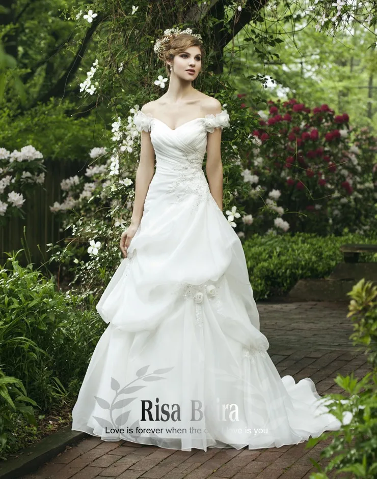 

free shipping 2016 new hot white organza ball gown plus size cap sleeve lace appliques elegant wedding dresses party bridal gown